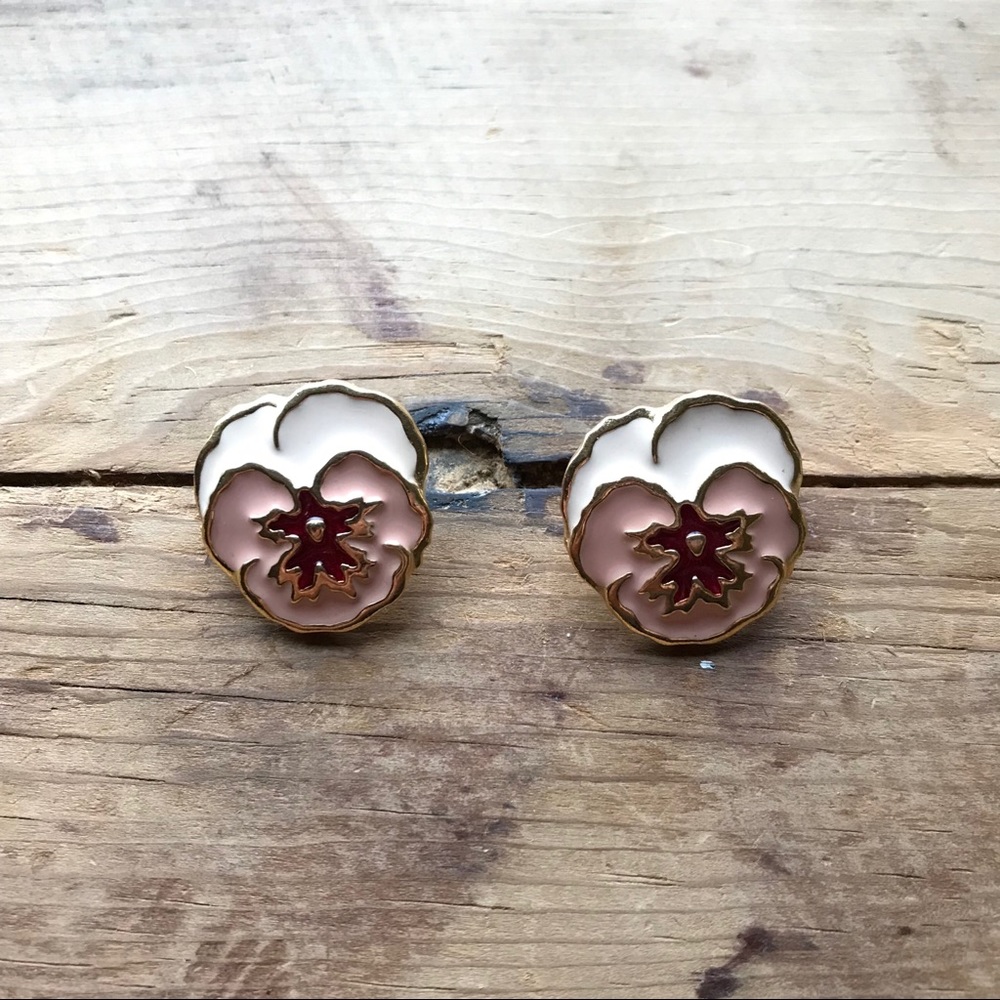 Earrings - Enamel Painted - Pansies